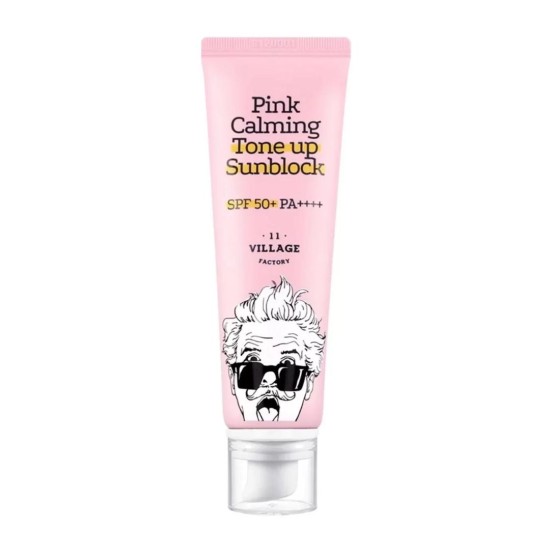 واقي شمس Village 11 Factory Pink Calming Sunblock إصدار ميني مصمم خصيصاً للبشرة الحساسة والمتهيجة، حيث يجمع بين الحماية القوية من الأشعة فوق البنفسجية وخصائص تلطيف البشرة