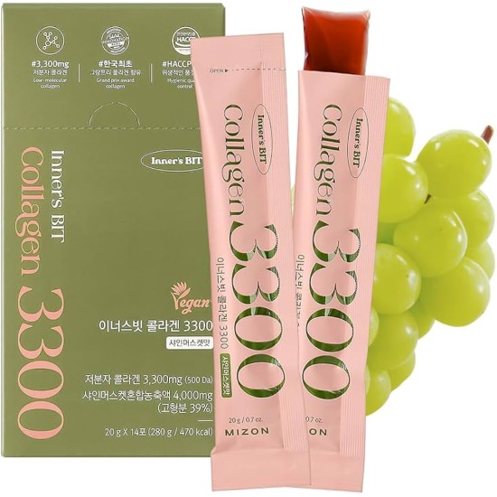 كولاجين 3300 (Inner's Bit Collagen 3300) من العلامة التجارية الكورية ميزون (Mizon). وهو عبارة عن مكمل غذائي